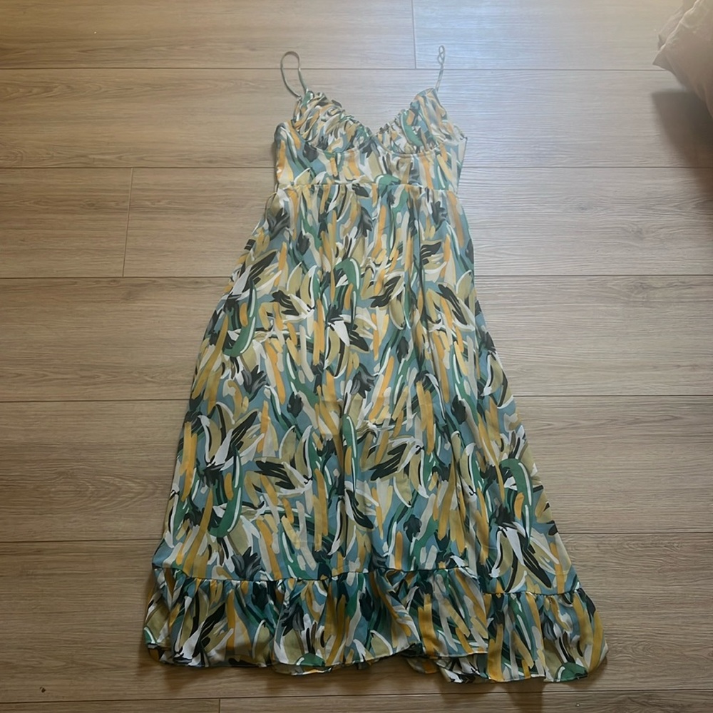 Revolve Indikah Slip Maxi Corset Dress Small Ruffle Sleeveless Watercolor